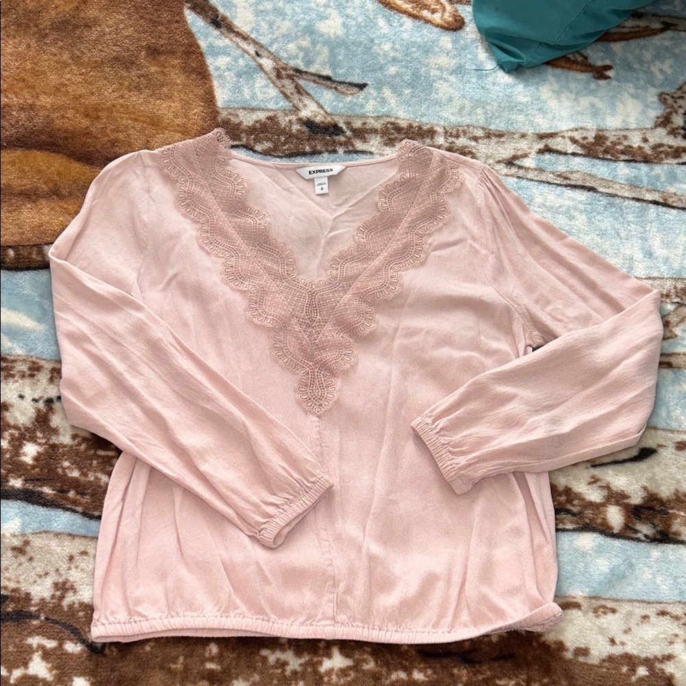 Express Blush Lace V-Neck Blouse